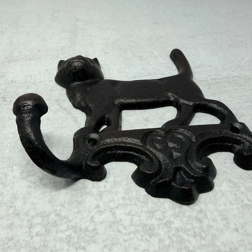 Cast Iron Cat Wall Hook Rustic Farmhouse Coat Hooks Vintage Style Entryway Decor